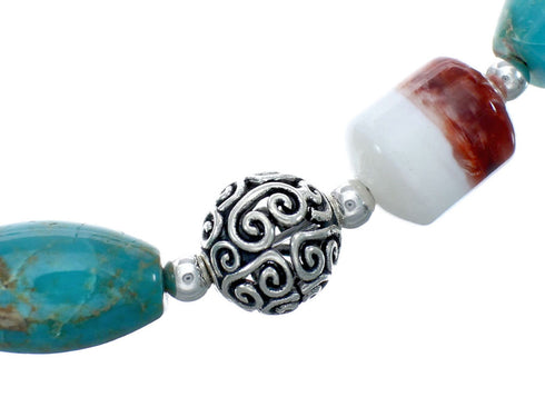 Turquoise and Oyster Shell Genuine Sterling Silver Navajo Bead Necklace JX130268
